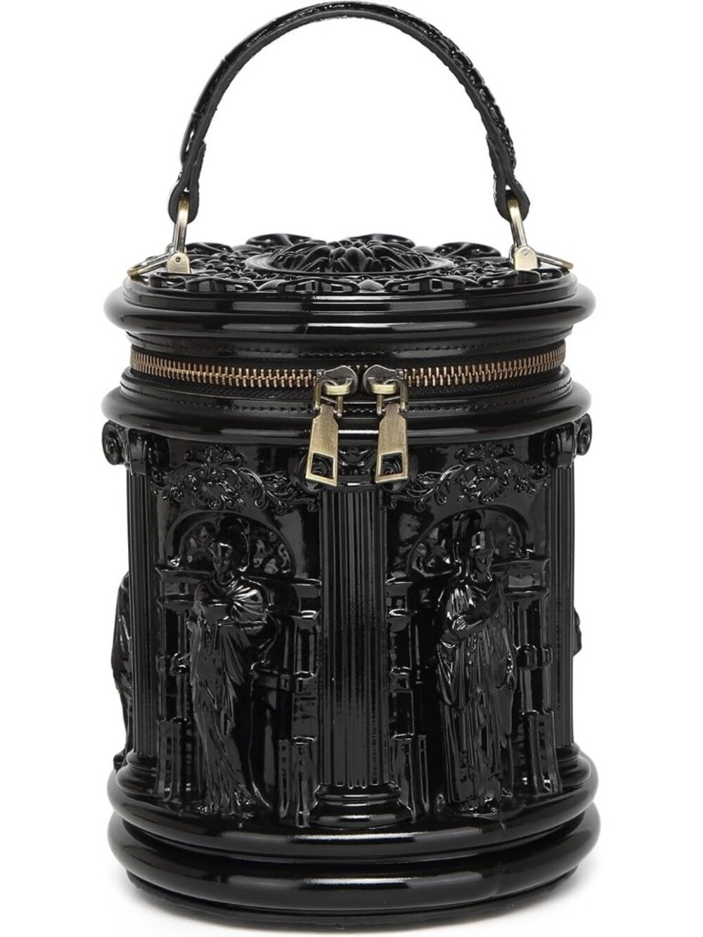 Women's Bucket Black Unique Weird Shape Purse Detachable Strap Crossbody Bag
